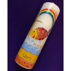 Taufkerzen|Babyprince Taufkerze Fisch bunt Kreuz Sonne Regenbogen Junge Mädchen Taufe Handarbeit keine Folie handgearbeite Wachsverzierungen