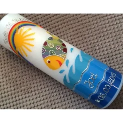 Hot Taufkerze Fisch Mädchen Junge Taufe - Handarbeit - keine Folie - inkl. Wachsbeschriftung Taufkerzen