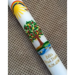 Clearance Taufkerze Kommunionkerz Lebensbaum, inkl. Beschriftung, Farbwünsche möglich, Jungen, Mädchen, Wachsverzierungen, Wachsbe Taufkerzen