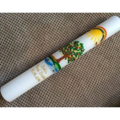 Clearance Taufkerze Kommunionkerz Lebensbaum, inkl. Beschriftung, Farbwünsche möglich, Jungen, Mädchen, Wachsverzierungen, Wachsbe Taufkerzen