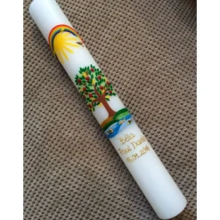 Clearance Taufkerze Kommunionkerz Lebensbaum, inkl. Beschriftung, Farbwünsche möglich, Jungen, Mädchen, Wachsverzierungen, Wachsbe Taufkerzen