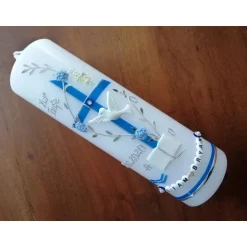 Taufkerzen|Babyprince Taufkerze Kreuz Ranke blau Jungen Taufe Handarbeit keine Folie handgearbeite Wachsverzierungen und Beschriftungen