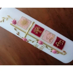 Sale Taufkerze Kreuz Ranke rosa Mädchen Taufe Handarbeit keine Folie handgearbeite Wachsverzierungen und Beschriftungen Taufkerzen