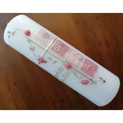 Taufkerzen|Babyprince Taufkerze Kreuz Ranke rosa Mädchen Taufe Handarbeit keine Folie handgearbeite Wachsverzierungen und Beschriftungen