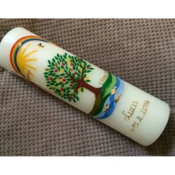 Taufkerzen|Babyprince Taufkerze Lebensbaum Kreuz Sonne Regenbogen Junge Mädchen Taufe Handarbeit keine Folie handgearbeite Wachsverzierungen