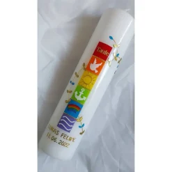 Taufkerzen|Kerzenliebe Taufkerze Regenbogen, gold, für Jungs, mit Anker