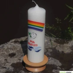 Taufkerzen|Kreativatelier A & V Taufkerze Regenbogen, Taube und Wellen, wunderschöne handverzierte Taufkerze für Jungen oder Mädchen, personalisierbar
