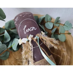 Taufkerzen|CreativAnita Taufkerze Rustikkerze Junge Boho-Stil - Silber-Mint mit Pampasgras