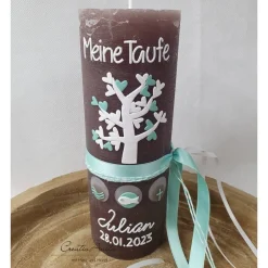 Taufkerzen|CreativAnita Taufkerze Rustikkerze Kreuz in mint-weiß