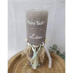 Taufkerzen|CreativAnita Taufkerze Rustikkerze mit Teelicht Boho-Stil mit Pampasgras MINT