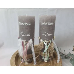Taufkerzen|CreativAnita Taufkerze Rustikkerze mit Teelicht Boho-Stil mit Pampasgras MINT