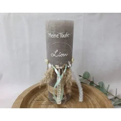 Taufkerzen|CreativAnita Taufkerze Rustikkerze mit Teelicht Boho-Stil mit Pampasgras MINT