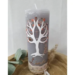 Taufkerzen|CreativAnita Taufkerze Rustikkerze mit Lebensbaum - Herzen in Roségold-Apricot