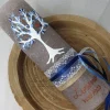 Taufkerzen|CreativAnita Taufkerze Rustikkerze Schlamm mit Lebensbaum und christlichen Symbolen Blau-Kupfer