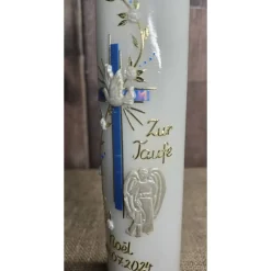 Taufkerzen|Keramikflamme Taufkerze 30x6 - Holografisch - Engel Kind Taube - In verschiedenen Farben