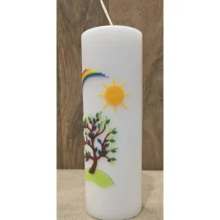 Taufkerzen|Keramikflamme Taufkerze 20x7 - Regenbogen - Sonne -Baum-