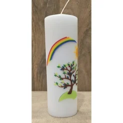 Taufkerzen|Keramikflamme Taufkerze 20x7 - Regenbogen - Sonne -Baum-