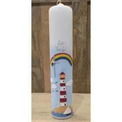 Taufkerzen|Keramikflamme Taufkerze 30x6 - Regenbogen - Leuchtturm
