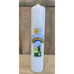 Taufkerzen|Keramikflamme Taufkerze 30x6 - "Regenbogen/Hirte"