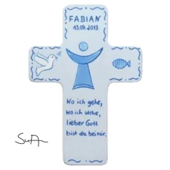 Geschenke|SuAn-Bilder Taufkreuz Holzkreuz Kinderkreuz mit christlichem Motiv  zur Taufe/Geburt/Kommunion