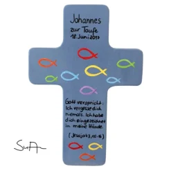 Geschenke|SuAn-Bilder Taufkreuz Holzkreuz Kinderkreuz mit christlichem Motiv  zur Taufe/Geburt/Kommunion