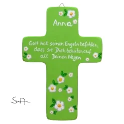 Geschenke|SuAn-Bilder Taufkreuz Holzkreuz Kinderkreuz mit Blumen/Blüten   zur Taufe/Geburt/Kommunion