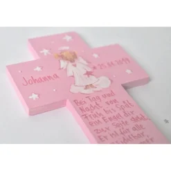 Sale Taufkreuz Mädchen mit Name – Handbemaltes Schutzengelkreuz aus Holz | Personalisiertes Taufgeschenk Geschenke