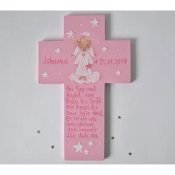 Sale Taufkreuz Mädchen mit Name – Handbemaltes Schutzengelkreuz aus Holz | Personalisiertes Taufgeschenk Geschenke