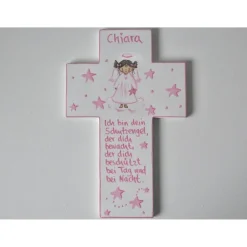 Sale Taufkreuz Mädchen mit Name – Handbemaltes Schutzengelkreuz aus Holz | Personalisiertes Taufgeschenk Geschenke