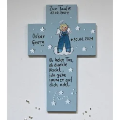 Best Taufkreuz personalisiert – Handbemaltes Kinderkreuz mit Taufspruch für Jungen – Einzigartiges Taufgeschenk aus Holz Geschenke