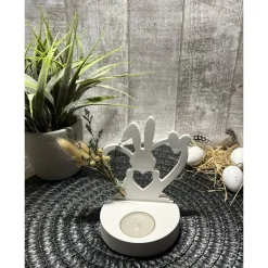 Osterdeko|Frau Yakusas KreativChaos Teelichthalter Einschieber Raysin Osterhase Herz Trockenblumen Geschenkidee Ostern Mitbringsel Dekoration Homedekor weiß