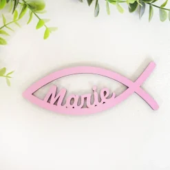 Sale Tischdeko aus Holz, 10er Set, Fisch mit Name, Streuartikel zur Kommunion, Konfirmation, Taufe oder Geburt Geschenke