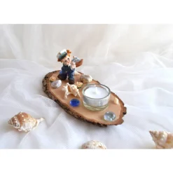 Tischdekoration|Geschenke und Keramik Tischdeko Baumscheibe "Matrose mit Schiff"
