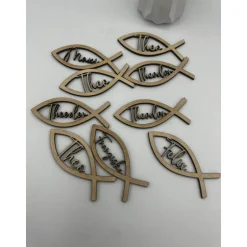 Clearance Tischdeko Fische mit Name, 10 Stück, Personalisierte Streudeko Fisch Andenken Dekoration für Taufe Kommunion Firmung Kon Dekoration
