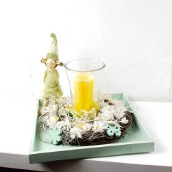 Tischdekoration|DeinZuhause Tischgesteck in grün, mit Windlicht und Kerze, Blumen Elf, Frühlingsdeko,