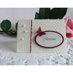 Discount Tischkarte/Platzkarte zur Hochzeit in cremeweiß/weinrot mit Namensschild Hochzeitsdeko