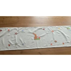 Best Tischläufer Tischdecke mit fröhlich-bunten Applikationen Ostern Frühling Osterhase Osterei Blumen Baumwolle 41 x136 cm Ostertischdeko