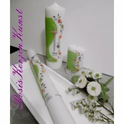 Sale 3tlg.Taufkerzen-SET  *Hanna* 1 x TAUFKERZE 400/40mm + 1 x Tischkerze 250/70mm + 1 x Patenkerze/Gastkerze (oval) 120/60mm Taufkerzen
