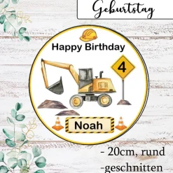Best Tortenaufleger Bagger essbar mit Name und Zahl Tortendeko Tortendekoration
