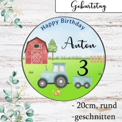 Best Tortenaufleger Bauernhof Traktor Happy Birthday Junge essbar rund Tortendeko Bauernhof mit Name Tortendekoration