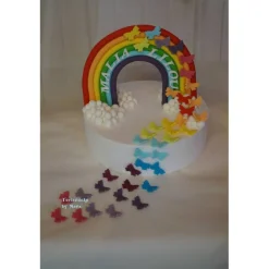 Tortendekoration|Tortendeko by Mona Tortenaufleger Fondant Zuckerfigur Geburt Geburtstag  Regenbogen Schmetterlinge Wolken Tortendeko Tortentopper Fondantfigur Deko Mädchen