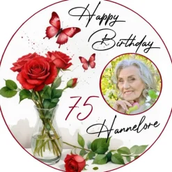 Clearance Tortenaufleger Happy Birthday Blumenstrauß Rosen mit Name Zahl und Bild Geburtstag Tortenbild Tortendeko Tortendekoration