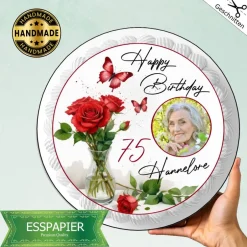 Clearance Tortenaufleger Happy Birthday Blumenstrauß Rosen mit Name Zahl und Bild Geburtstag Tortenbild Tortendeko Tortendekoration