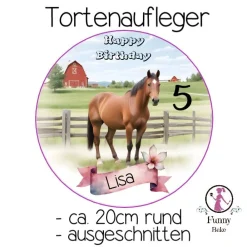 Best Tortenaufleger Kindergeburtstag Mädchen Pferd mit Namen und Zahl Happy Birthday Essbar Tortendekoration