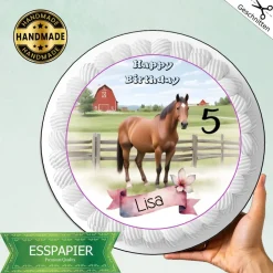Best Tortenaufleger Kindergeburtstag Mädchen Pferd mit Namen und Zahl Happy Birthday Essbar Tortendekoration