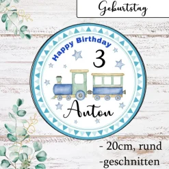 Best Tortenaufleger Zug mit Name und Zahl Essbar Esspapier Eisenbahn Happy Birthday Tortendeko blau Kindergeburtstag Tortendekoration