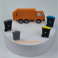 Tortendekoration|Tortendeko by Mona Tortendeko Tortentopper Tortenaufleger Fondant Zuckerfigur Müllwagen Müllauto Müllabfuhr Mülltonnen