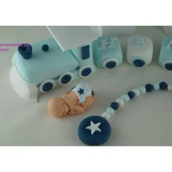 Tortendekoration|Tortendeko by Mona Tortendeko Tortentopper Tortenaufleger Fondant Zuckerfigur Zug für Taufe