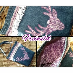 Hot Trachten-Tasche - Dirndl-Tasche - Oktoberfest - Dirndl - Tracht - Country - Landhaus - Upcycling - Jeans - Hirsch - *Freiwild 1000lila Trachtentaschen
