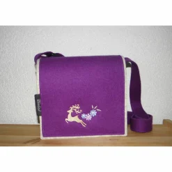 Trachtentasche, Dirndltasche, Unikat, aus Wollfilz in hellmeliert und lila, bestickt mit Hirsch, Umhängetasche, Oktoberfest, handgemacht von Trachtentaschen